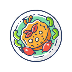 Cartoon styled Japanese omelet or pancake breakfast illustration