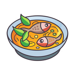 Cartoon Tom Yum Pla Tod Soup in a Bowl