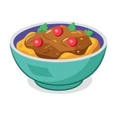 Colorful Cartoon Noodle Bowl with Sauce and Berries