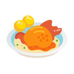 Cartoon Illustration: Chicken Dinner with mashed potatoes and gravy