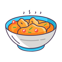 Cartoon bowl of chicken curry with black background