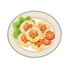 Illustration of appetizer dish with sauce and vegetables