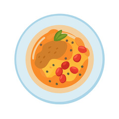 Cartoon illustration of a hearty bowl of tomato soup