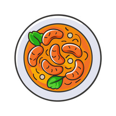 Cartoon Illustration of Shrimp Scampi on White Plate