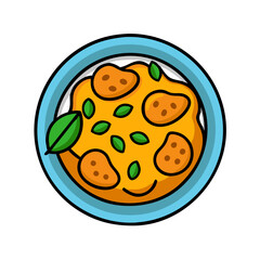 Cartoon Illustration of Gnocchi in a Blue Bowl