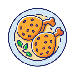 Crispy Fried Chicken Drumsticks Cartoon Illustration on Plate