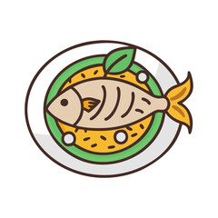Fish on a Plate Cartoon Icon Illustration Vector