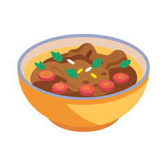 Bowl of hearty stew illustration, vector on black