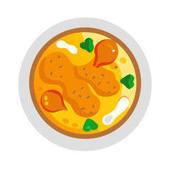 Chicken Noodle Soup Illustration in Bowl on Black