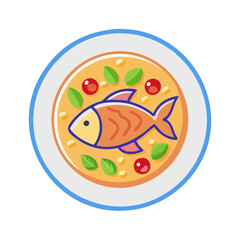 Cute Fish Soup Illustration with Basil and Berries