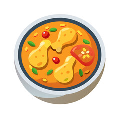 Cartoon Chicken Curry Dish in Bowl Illustration