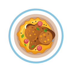 Delicious and vibrant illustrated chicken curry dish overhead view