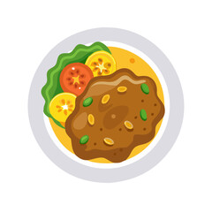 Curry Dish with Salad - Flat Vector Illustration
