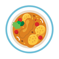 Chicken Curry with Vegetables in Bowl Vector Illustration