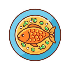 Cartoon Golden Fish Soup Illustration on Blue Plate