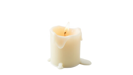 Burning Candle with Melted Wax - Isolated on Black