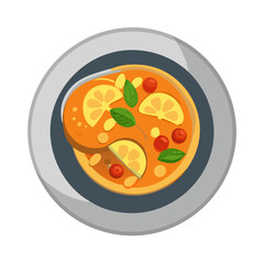 Delicious Tom Yum Soup Plate Illustration with Lemon