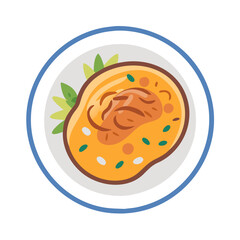 Delicious cartoon soup with vegetables on a plate