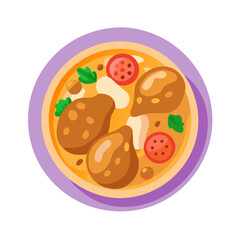 Illustration of chicken stew with vegetables and herbs