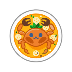 Cute Cartoon Crab Soup Bowl Illustration on Black