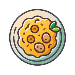 Cartoon mac and cheese with meatballs illustration