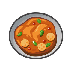 Cartoon Vegetable Stew Illustration in a Round Plate