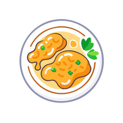 Cartoon Chicken Plate Top View Vector Illustration