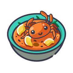 Cute cartoon crab soup bowl vector illustration art