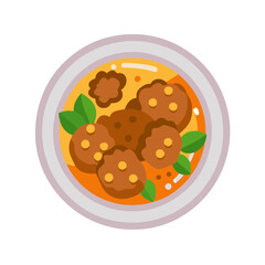 Meatballs in sauce vector illustration, served in bowl
