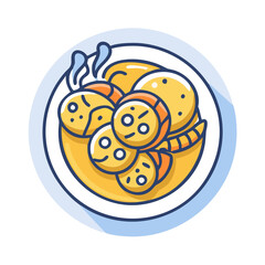 Delicious-looking curry dish, cartoon illustration, yellow-orange hues