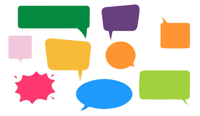 Colourful Speech bubble set with transparent background. Comics book colourful poster with halftone elements.