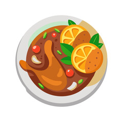 Chicken Stew with Orange Slices Illustration, Bowl View