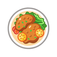 Delicious cartoon chicken cutlets with salad and lemon