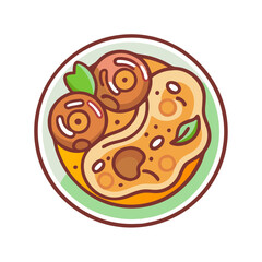Cartoon illustration of delicious polenta with mushrooms dish