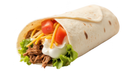 Delicious Beef Burrito with Shredded Cheese and Tomatoes
