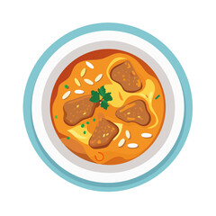 Delicious Beef Rendang Curry Bowl isolated on black background