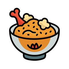 Cartoon Tempura Bowl with Rice and Shrimp Detail