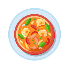Delicious cartoon illustration of spicy Thai coconut soup