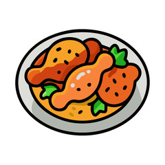 Delicious fried chicken on a white plate icon