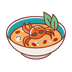 Crab Soup Cartoon Illustration in Colorful Bowl