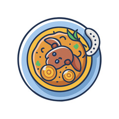 Illustration of Asian dish with bunny-shaped fish cake