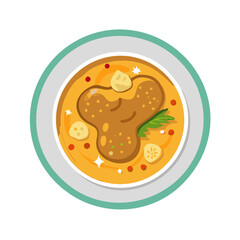 Cartoon Illustration of Thai Yellow Curry Soup in Bowl