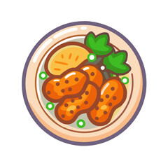 Cute Cartoon Illustration of Tteokbokki Korean Food Dish