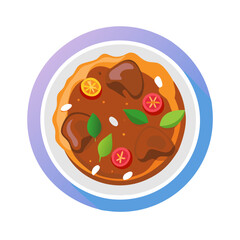Delicious beef stew bowl, top view, illustrated vector