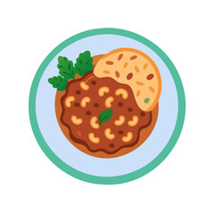 Vector Illustration: Delicious Bowl of Chili with Bread
