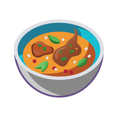 Delicious cartoon tom yum soup in a bowl