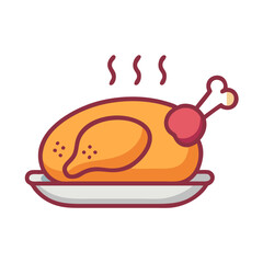 Roasted Chicken Icon on a Plate with Steam