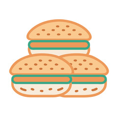 Stacked Hamburger Illustration Isolated on Black Background