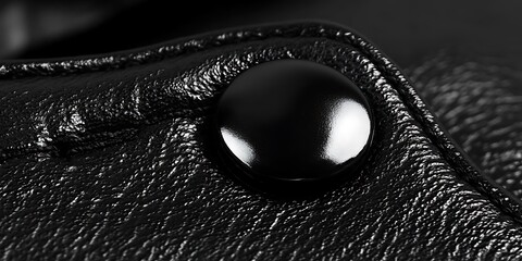 Monochrome close-up showcasing the detailed texture of sleek black leather