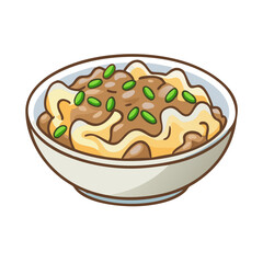 Cartoon Donburi Rice Bowl with Toppings Illustration